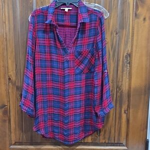 Skies Are Blue Red and Navy Plaid Shirt